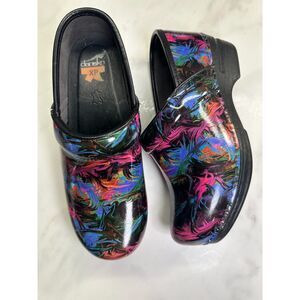 Dansko XP Clogs Rainbow Watercolor Patent Leather Clogs, EU 37, Nurse Colorful